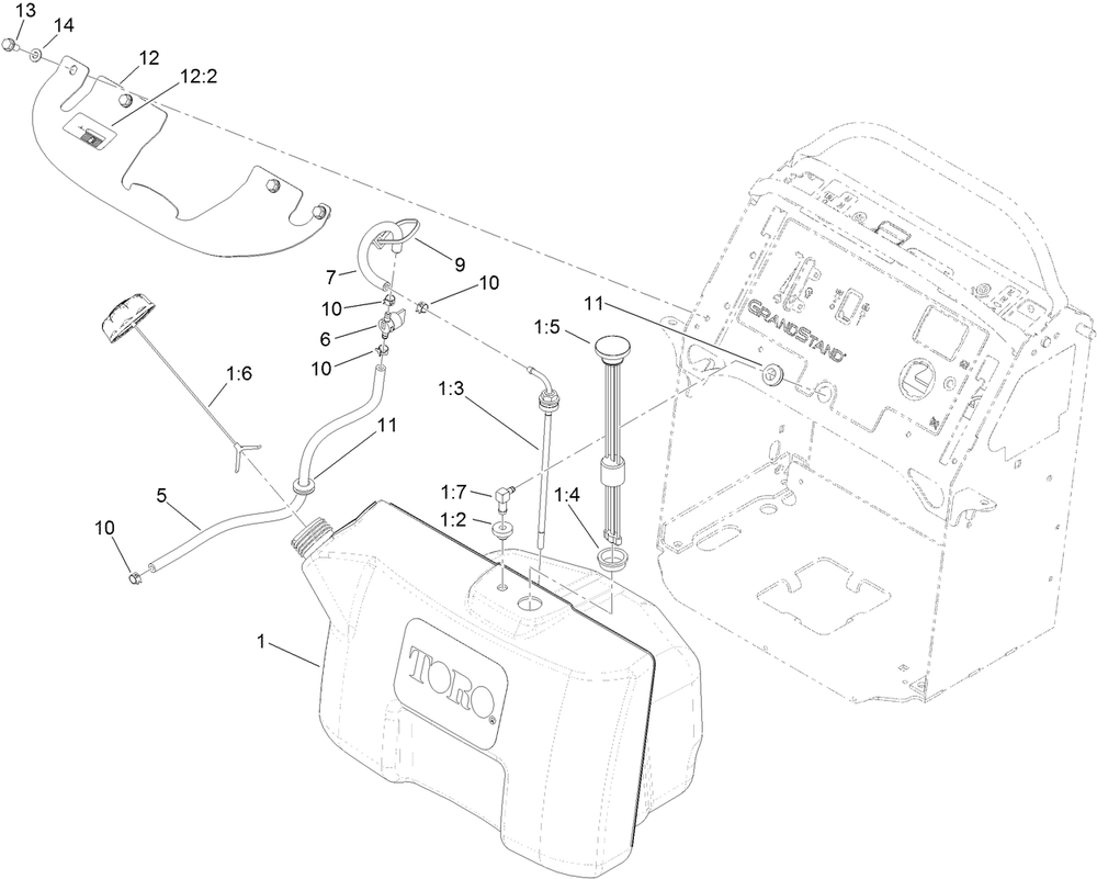 Fuel Tank Assembly Diagram and Parts List for 79548 (312000001-312999999)(2012) Toro Lawn Mower