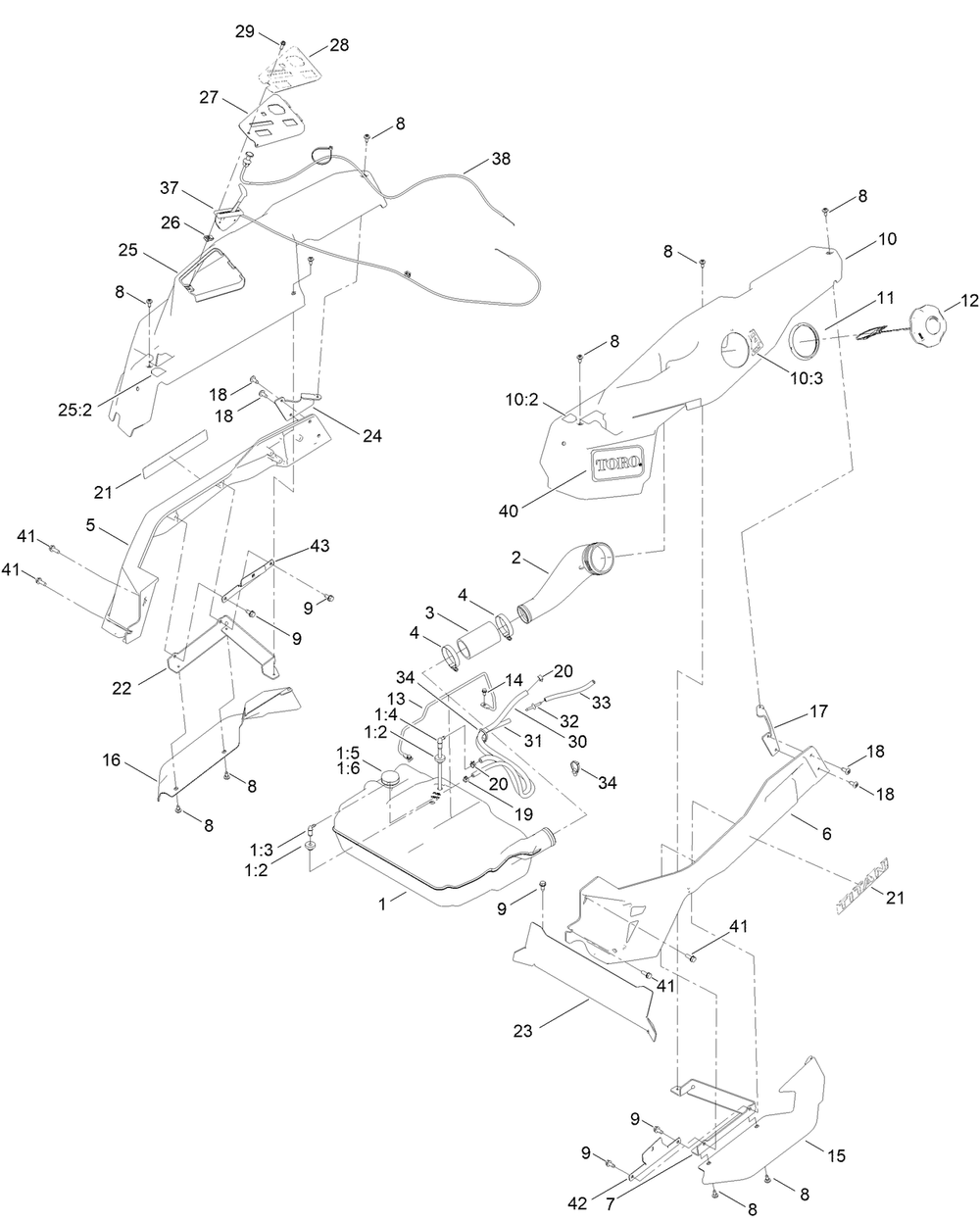 Fuel Assembly Diagram and Parts List for 76501 417260000 - 417274022 Toro Lawn Tractor
