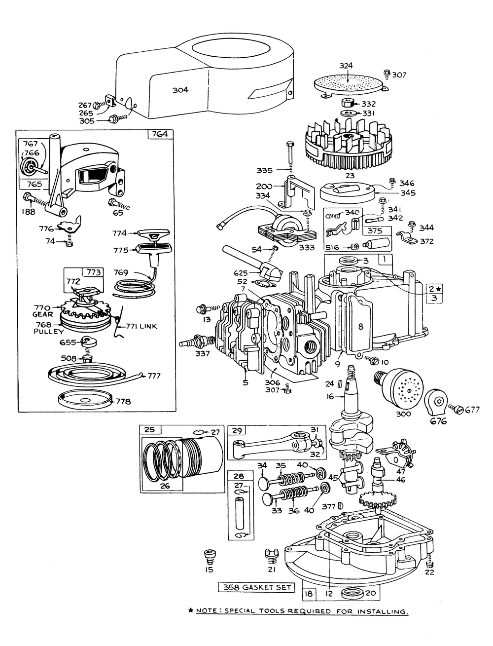 Engine Briggs & Stratton Model 92508-0954-01 For 19" Hand Propeled Model 16009 Diagram and Parts List for 16277 7000001 - 7999999 Toro Lawn Mower