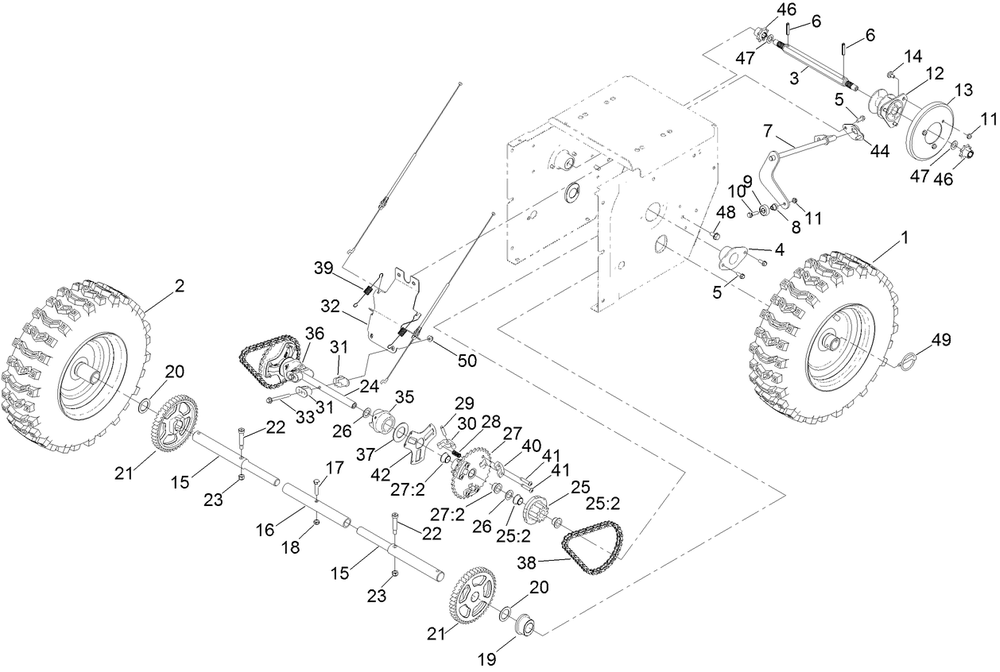 Traction Drive Assembly Diagram and Parts List for 38843 409000000 - 411499999 Toro Snow Blower