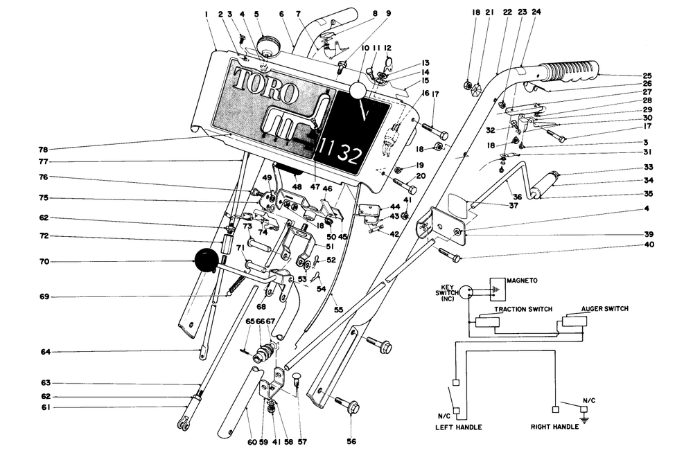 Handle Assembly Diagram and Parts List for 38150 9000001 - 9999999 Toro Snow Blower