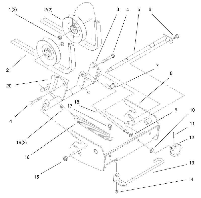 Pulley Box Assembly Diagram and Parts List for 78358 8900001 - 8999999 Toro Lawn Mower