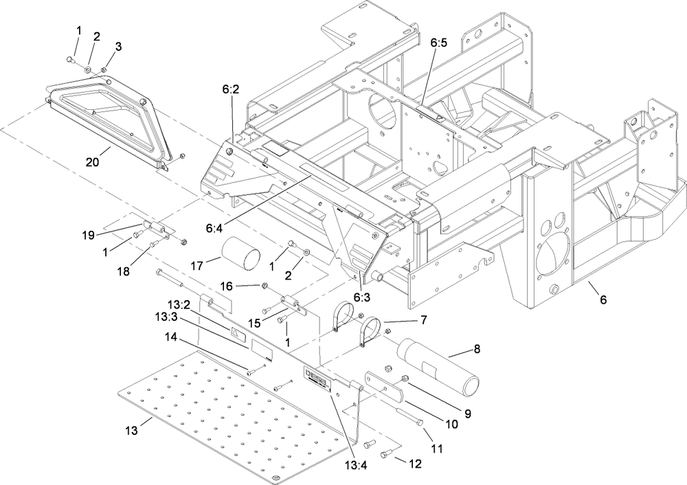 Engine Frame, Console And Floor Pan Assembly Diagram and Parts List for 74268CP (280000001-280999999)(2008) Toro Lawn Mower