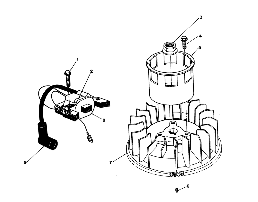 Magneto & Flywheel Assembly (Engine Model No. Vmj8) Diagram and Parts List for 26622 0000001 - 0003100 Toro Lawn Mower