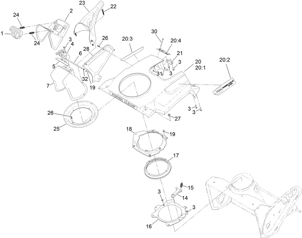 Shroud And Chute Assembly Diagram and Parts List for 38753 414015201 - 416153643 Toro Snow Blower