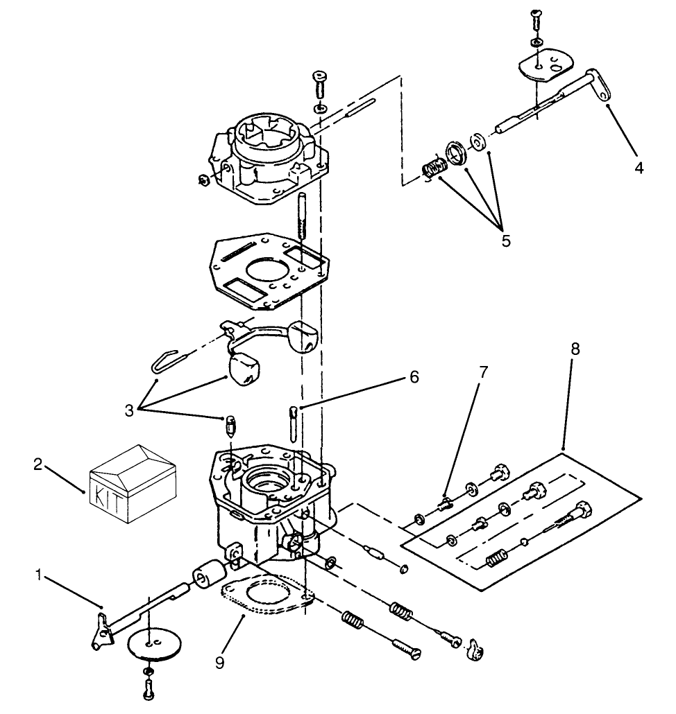 Carburetor Assembly Diagram and Parts List for 73520 5900001 - 5900177 Toro Lawn Tractor
