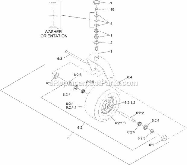 Fork And Caster Wheel Assembly Diagram and Parts List for 74956 313000001-313999999 Toro Lawn Mower