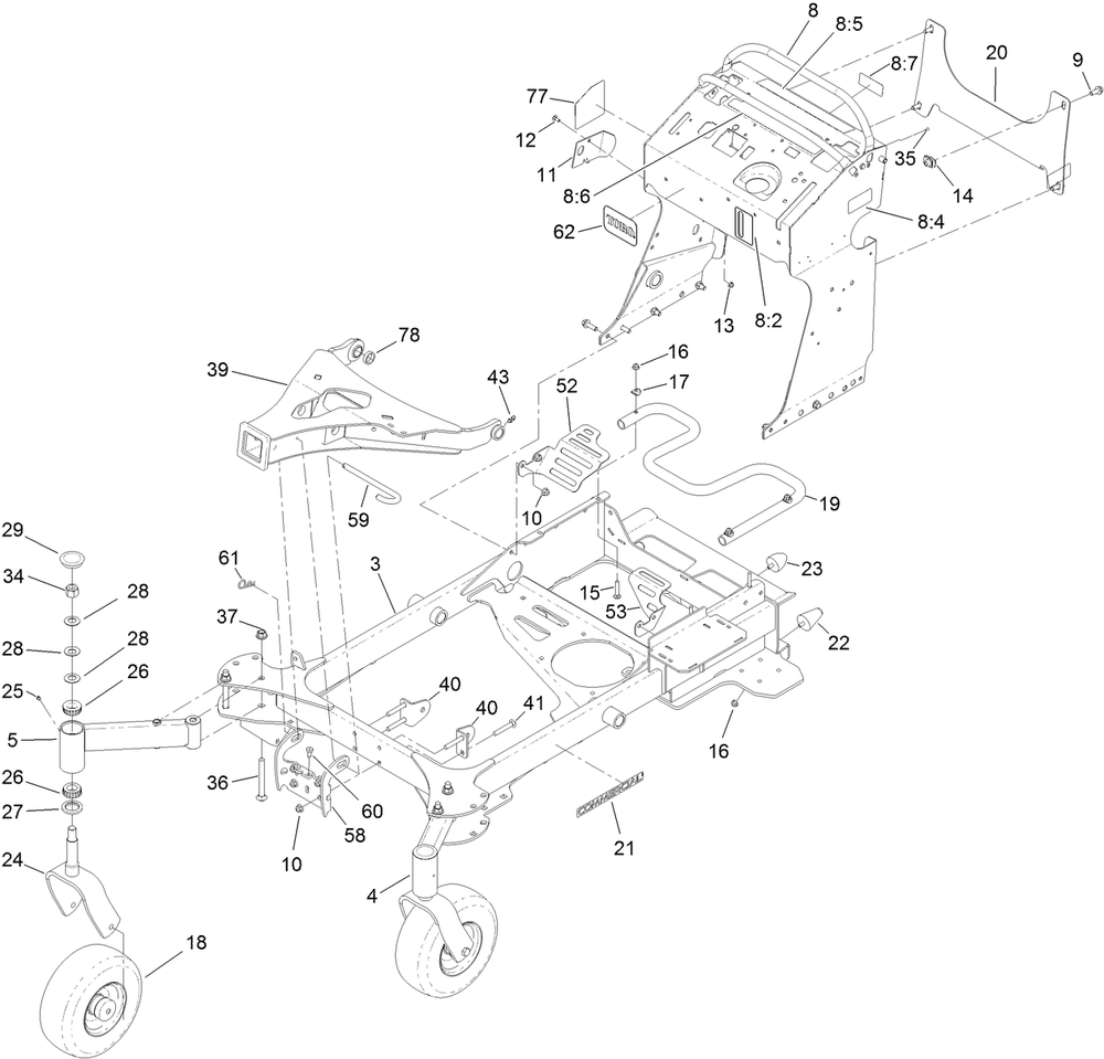 Frame Assembly Diagram and Parts List for 74523 400000000-403294043 Toro Lawn Mower