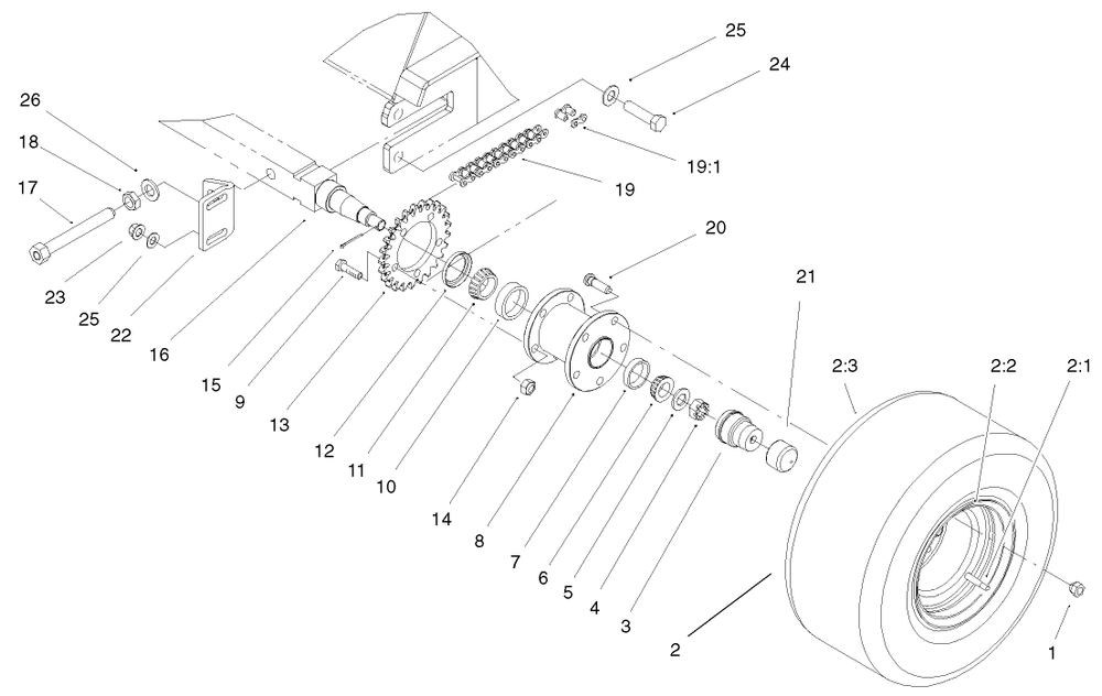 Front Wheel Assembly Diagram and Parts List for 22304 900001 - 990001 Toro Lawn Tractor Accessories