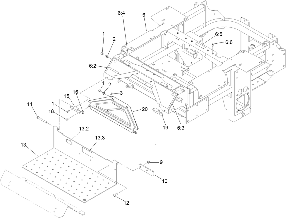 Traction Frame And Floor Pan Assembly Diagram and Parts List for 74267 403247200-999999999 Toro Lawn Mower