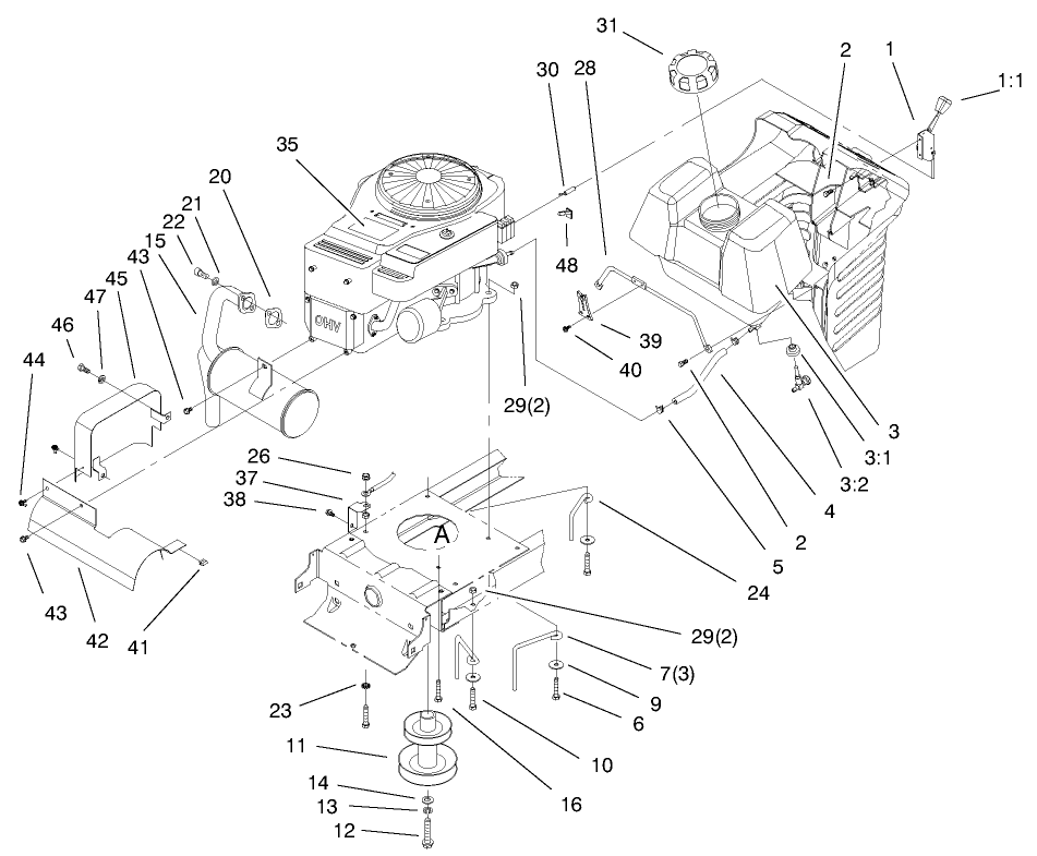 Engine Components Assembly Diagram and Parts List for 71240 9900001 - 9999999 Toro Lawn Tractor