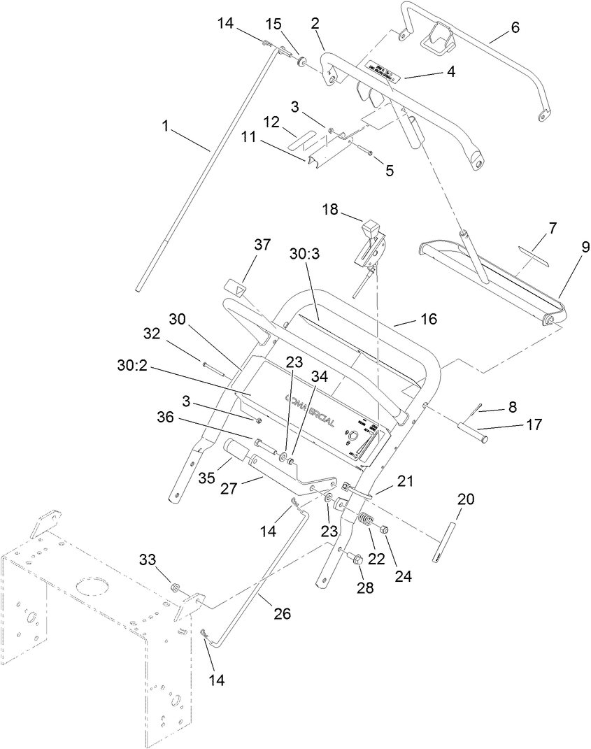 Handle And Control Assembly Diagram and Parts List for 30678 (313000001-313999999)(2013) Toro Lawn Mower