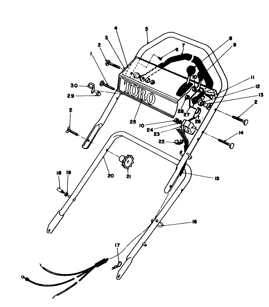 Handle Assembly Diagram and Parts List for 16212 4000001 - 4999999 Toro Lawn Mower