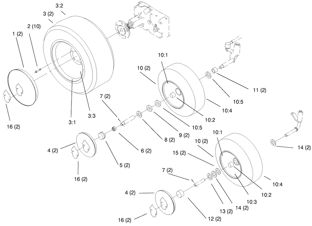Wheels And Tires Diagram and Parts List for 73403 6900001 - 6999999 Toro Lawn Tractor