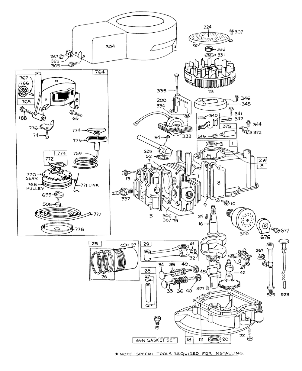 Engine Briggs & Stratton - Model 92908-1224-01 For 21" Self-Propelled Model 16273 Diagram and Parts List for 16073 3000001 - 3999999 Toro Lawn Mower