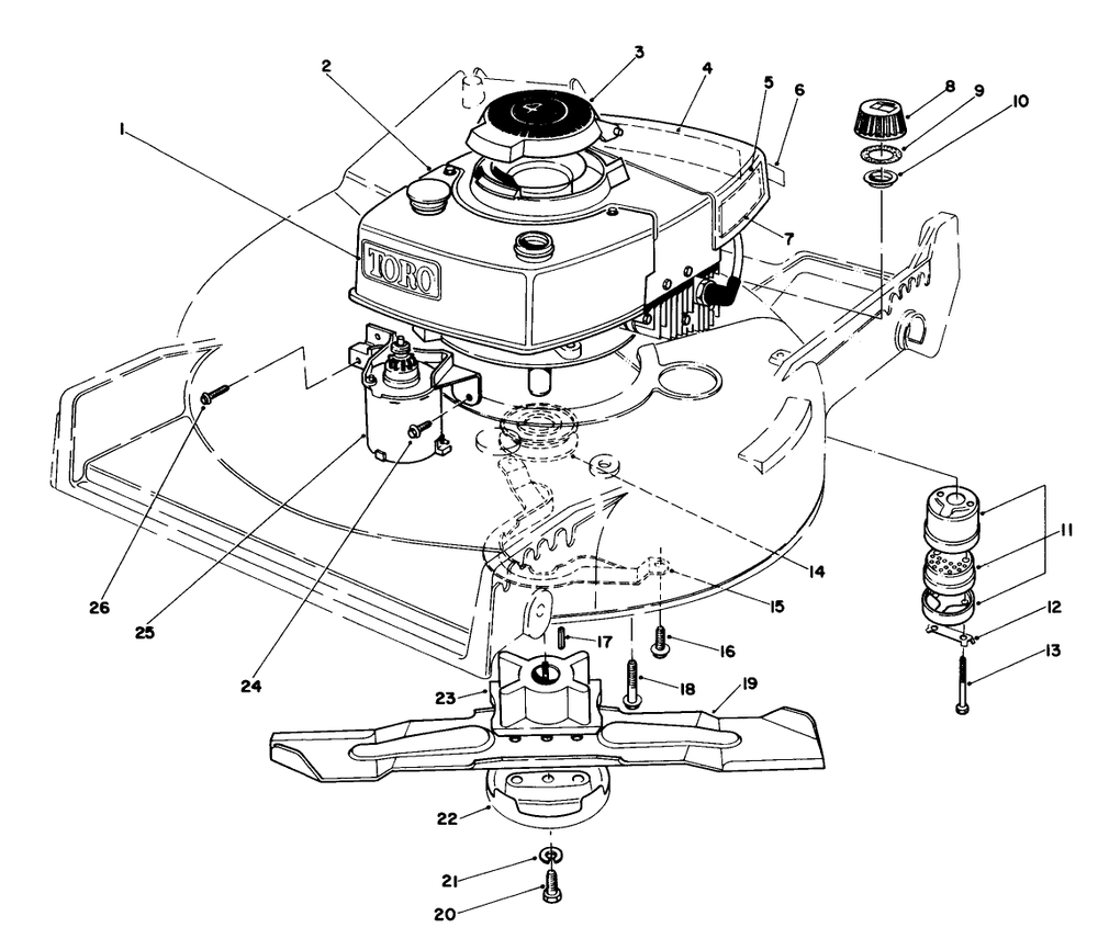Engine Assembly Diagram and Parts List for 20715 3000001 - 3999999 Toro Lawn Mower