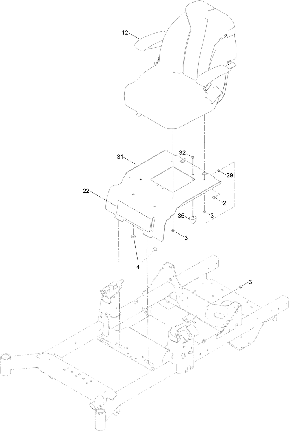 Seat Pan Assembly Diagram and Parts List for 76602 400000000 - 412999999 Toro Lawn Tractor