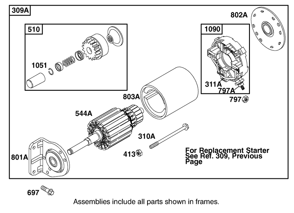 Replacement Starter Motor Assembly Diagram and Parts List for 12003 220000001 - 220999999 Toro Lawn Tractor
