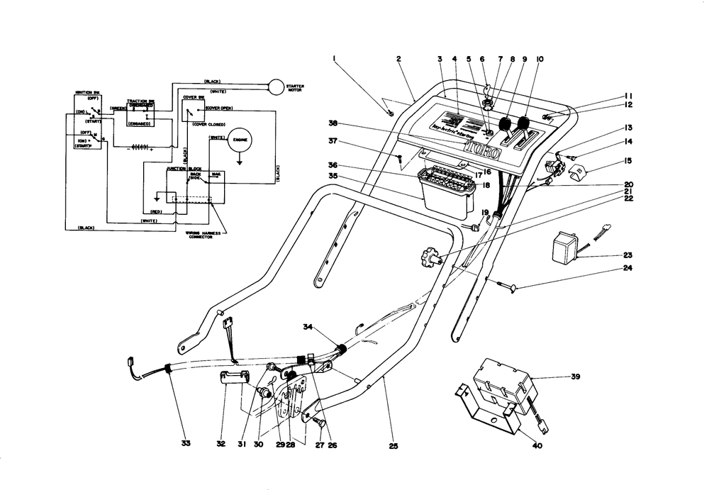 Handle Assembly Diagram and Parts List for 20673 6000001 - 6999999 Toro Lawn Mower