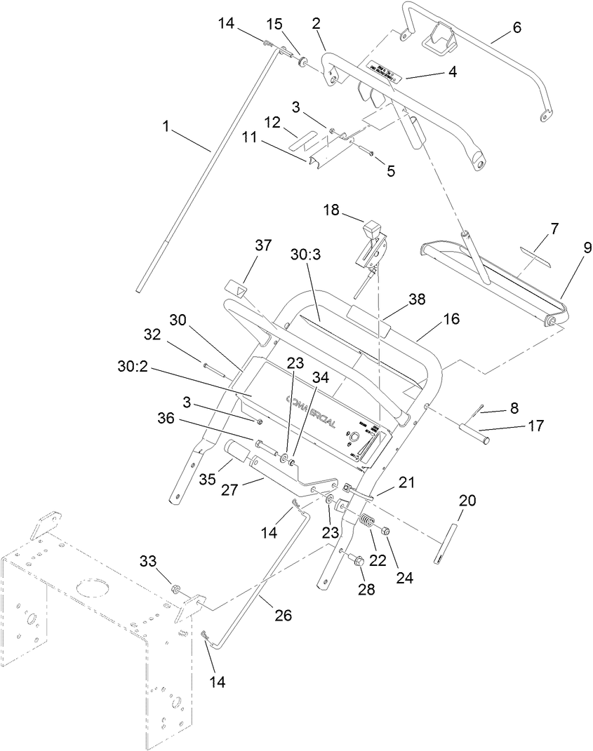 Handle And Control Assembly Diagram and Parts List for 39674 (313000001-313999999)(2013) Toro Lawn Mower