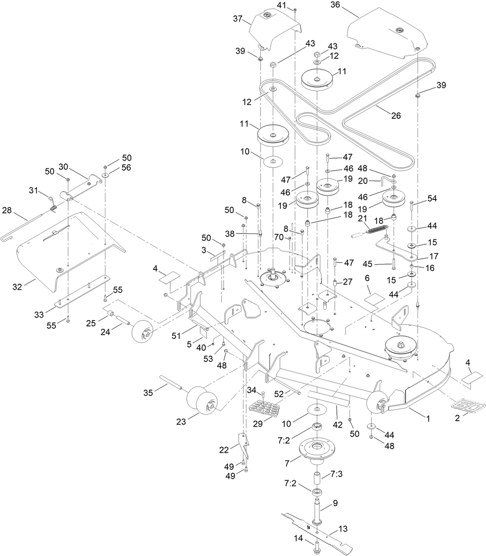 60in Deck And Decal Assembly Diagram and Parts List for 76605 400000000 - 415399999 Toro Lawn Tractor