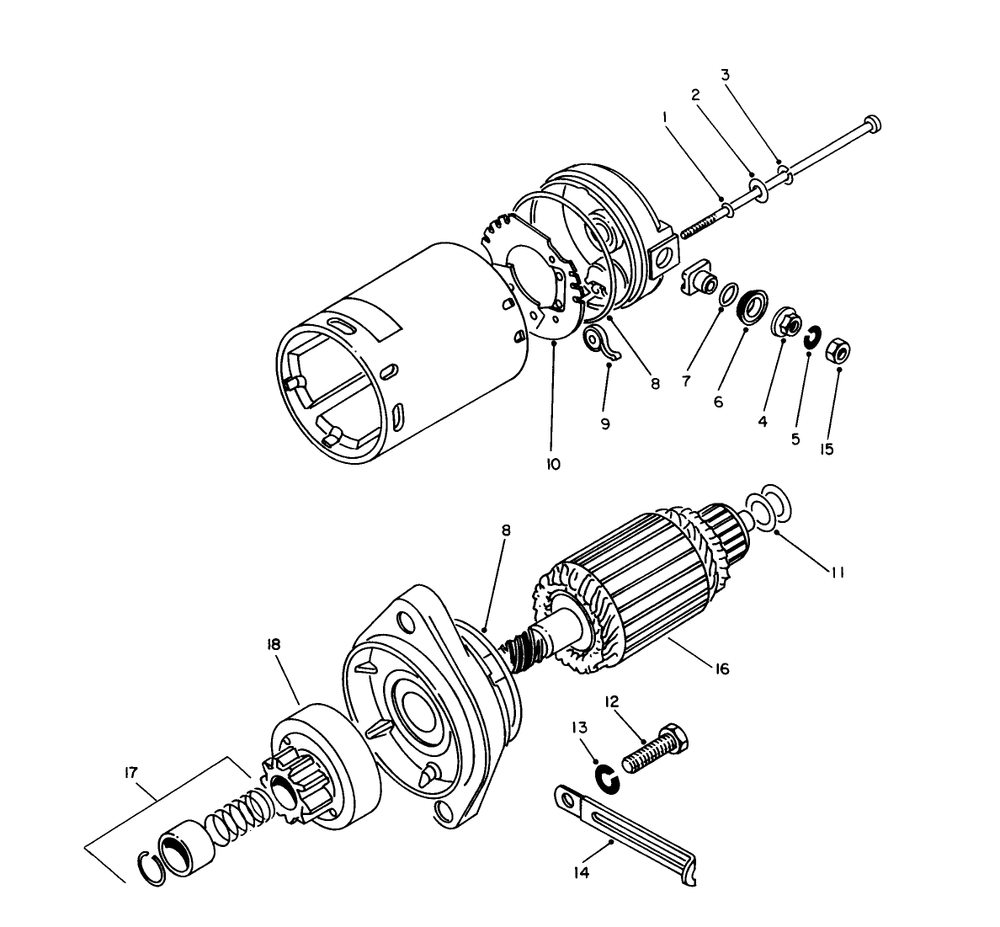 Starter Motor Assembly Diagram and Parts List for 62040 8000001 - 8999999 Toro Generator