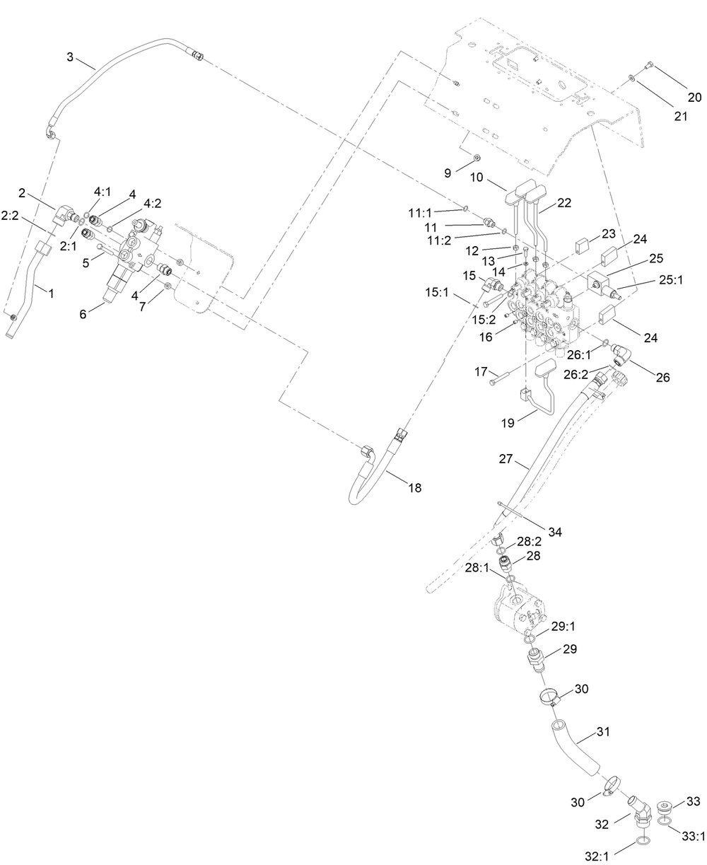 Auxiliary Hydraulic Valve Assembly Diagram and Parts List for 22218 411800000 - 999999999 Toro Lawn Tractor Accessories