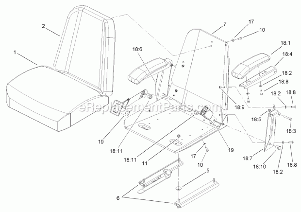 Seat Assembly No. 107-1867 Diagram and Parts List for 74250 240000001-240999999 Toro Lawn Mower