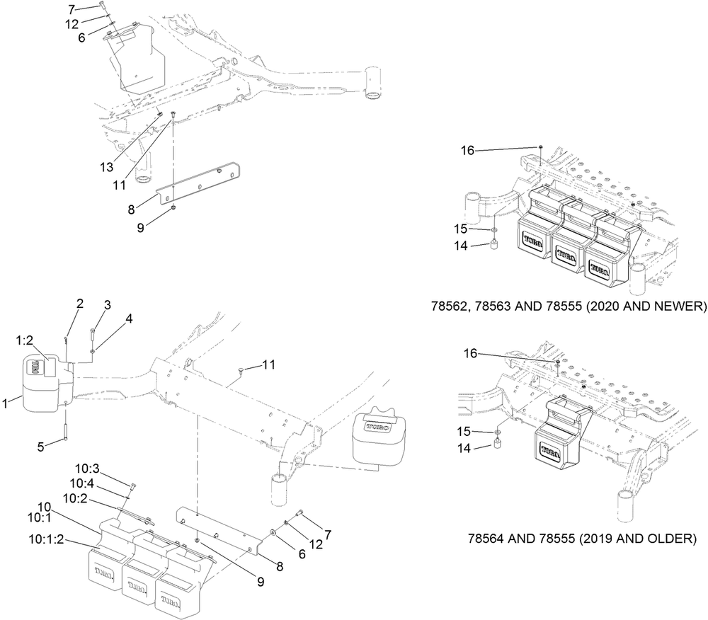 Weight Assembly Diagram and Parts List for 78555 412200000 - 999999999 Toro Lawn Tractor