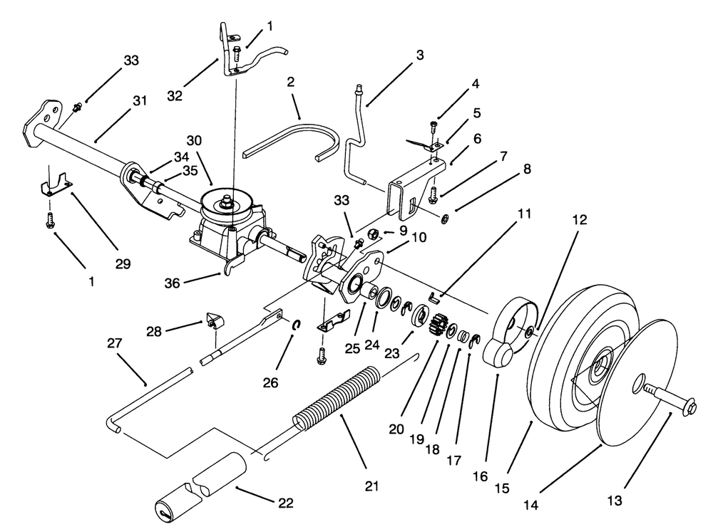 Rear Axle Assembly Diagram and Parts List for 20806BC 4900001 - 4999999 Toro Lawn Mower