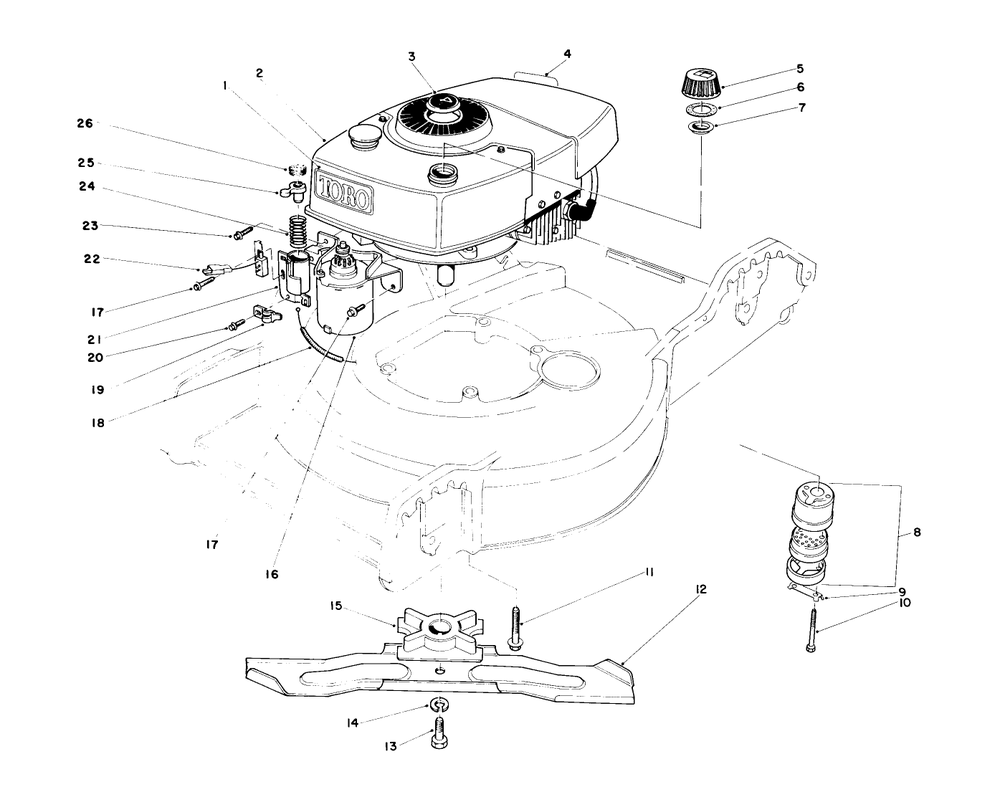 Engine Assembly Diagram and Parts List for 20574 4000001 - 4999999 Toro Lawn Mower