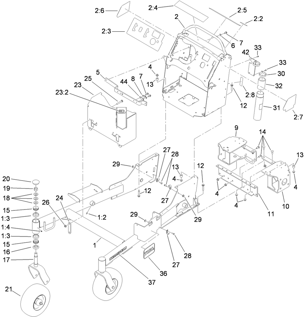 Frame Assembly Diagram and Parts List for 74568TE (310000001-310999999)(2010) Toro Lawn Mower
