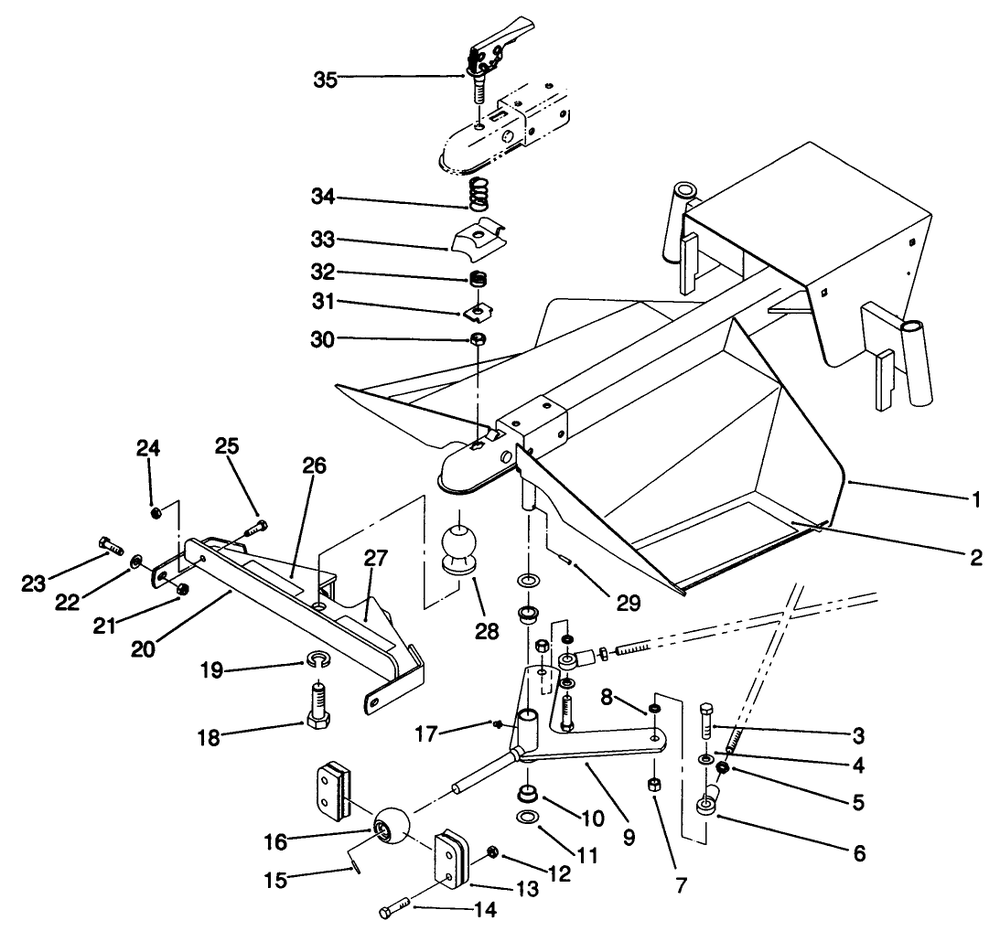 Frame And Hitch Assembly Diagram and Parts List for 30123 2000001 - 2999999 Toro Lawn Tractor Accessories