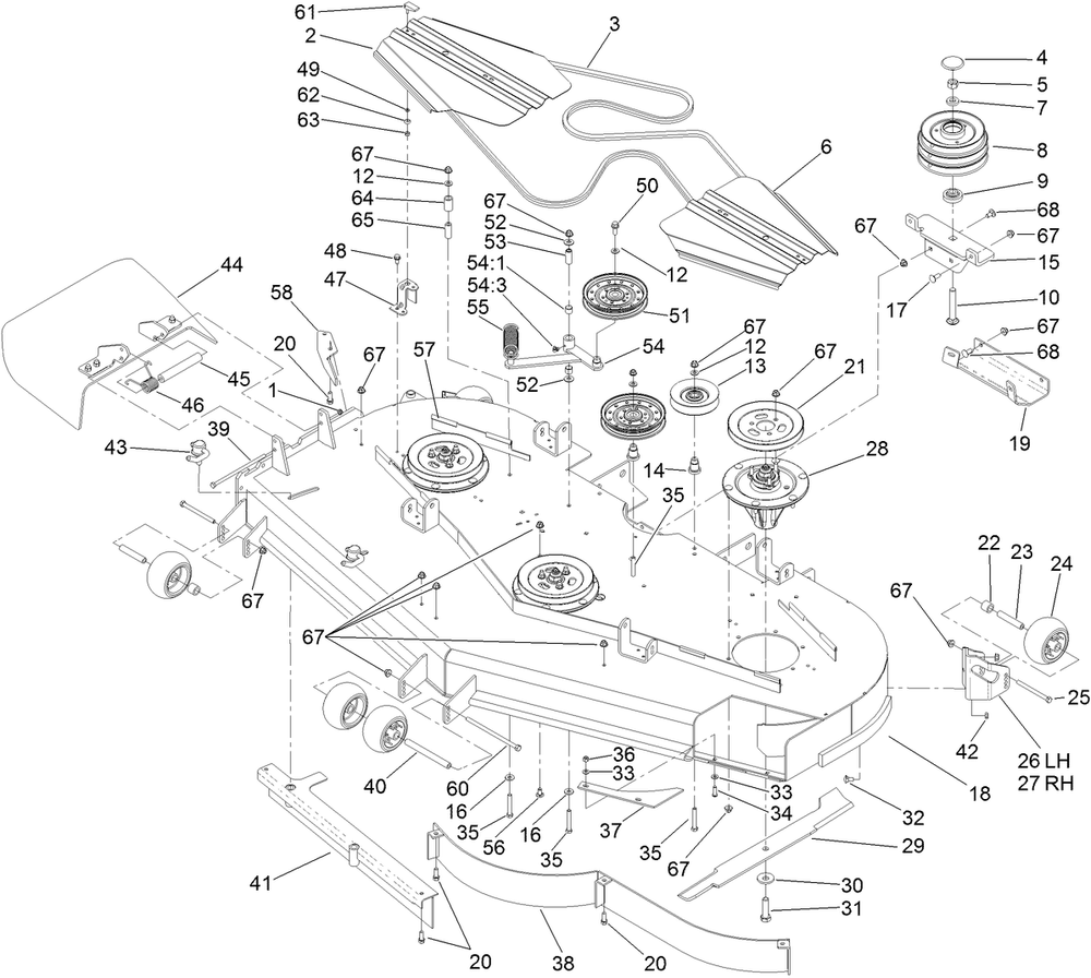 Deck Assembly Diagram and Parts List for 74269 (313000001-313999999)(2013) Toro Lawn Mower