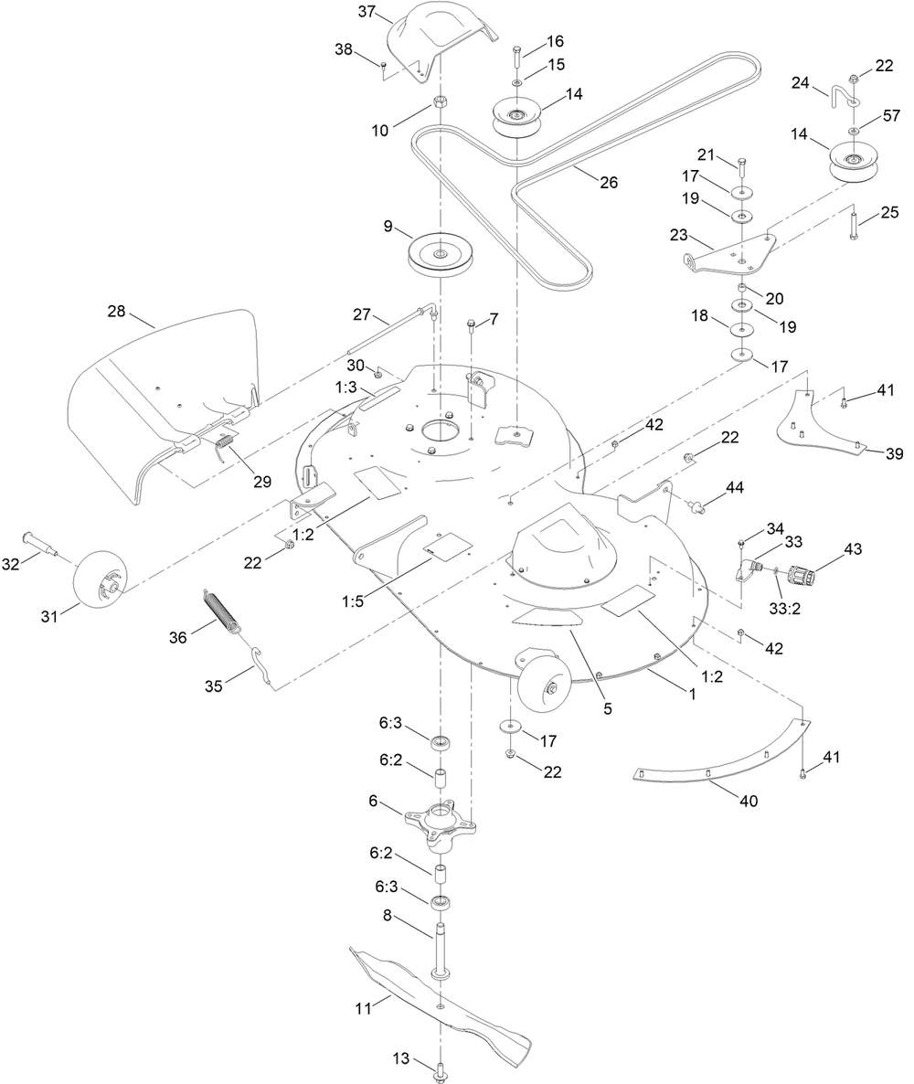 42 Inch Deck Assembly Diagram and Parts List for 75752TA 412490000 - 412699999 Toro Lawn Tractor