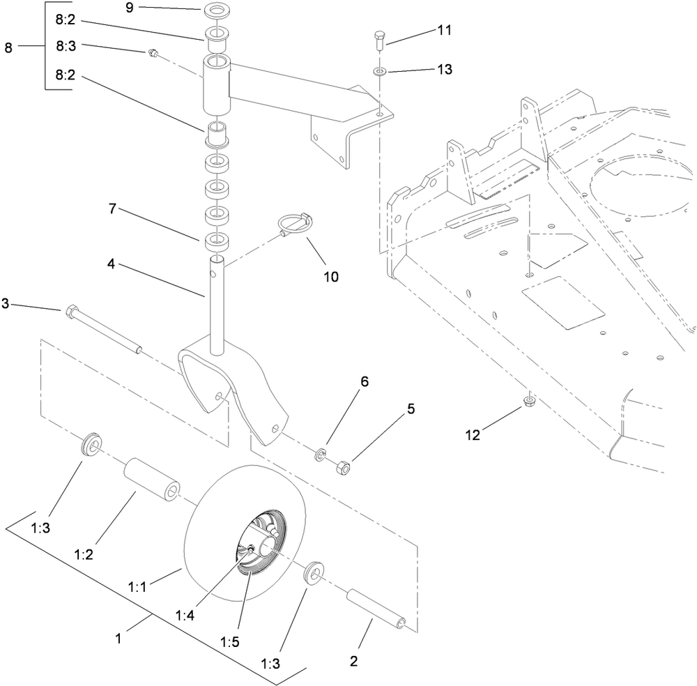 Caster Assembly Diagram and Parts List for 39934 (310000001-310999999)(2010) Toro Lawn Mower