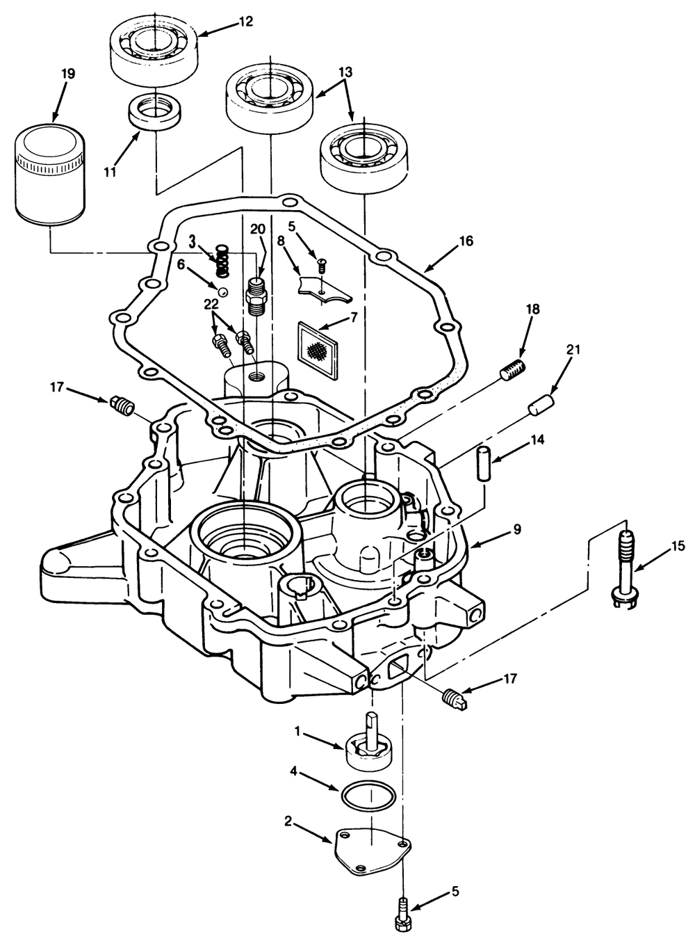 14hp Engine Oil Base & Pump Assembly Diagram and Parts List for 22-14O502 2000001 - 2999999 Toro Lawn Tractor