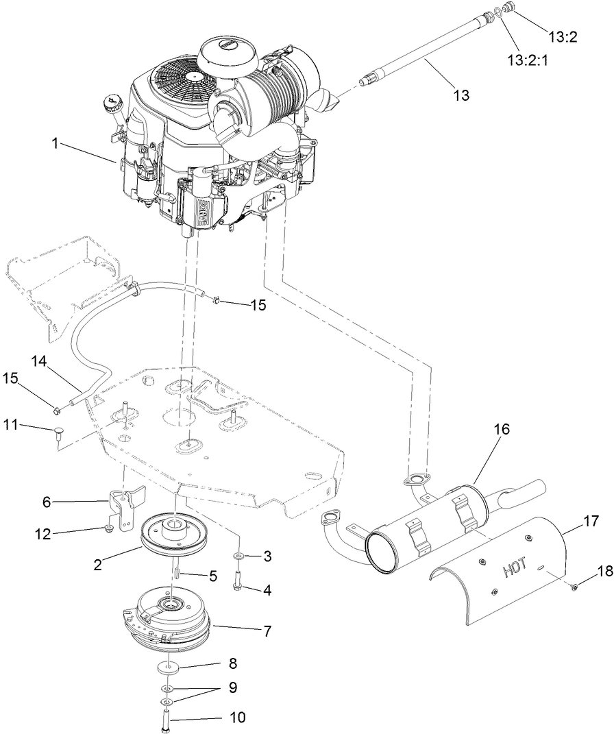 Engine, Clutch And Muffler Assembly Diagram and Parts List for 74901 (312000001-312999999)(2012) Toro Lawn Mower