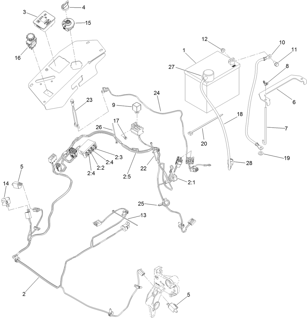 Electrical Assembly Diagram and Parts List for 74958 402090000-403319860 Toro Lawn Mower