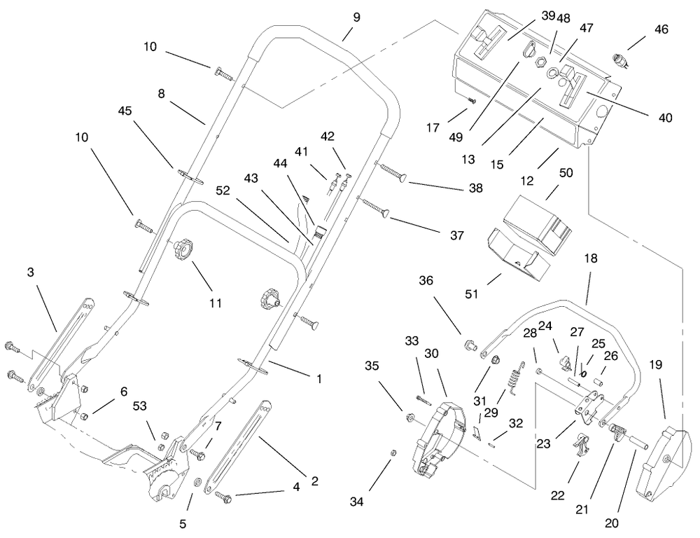 Handle Assembly (Model No. 20476 Only) Diagram and Parts List for 20476 6900001 - 6999999 Toro Lawn Mower