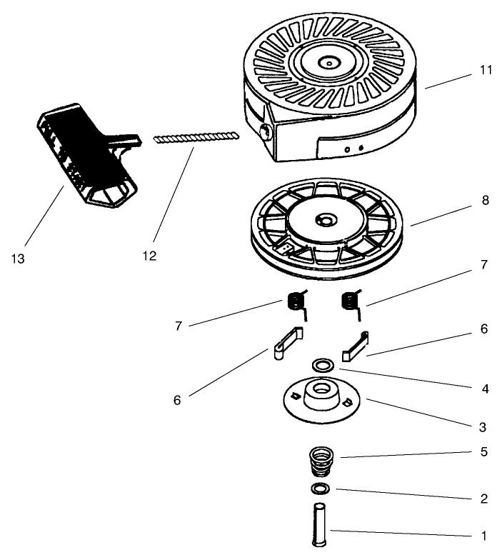 Recoil Starter Assembly No. 590712 Diagram and Parts List for 38421 7900001 - 7999999 Toro Snow Blower