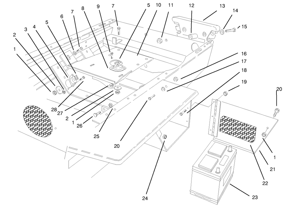 Engine Mount, Battery & Rear Weight Diagram and Parts List for 30620 790001 - 799999 Toro Lawn Tractor