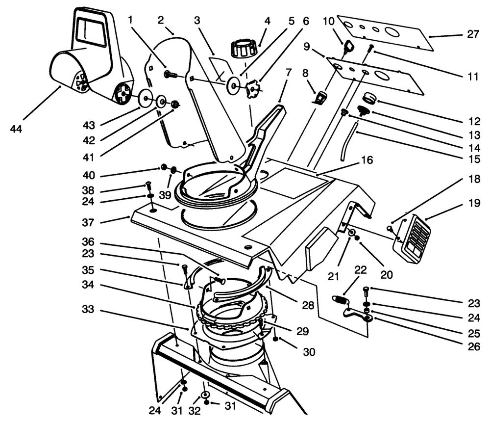 Upper Shroud Assembly Diagram and Parts List for 38196 4900001 - 4999999 Toro Snow Blower