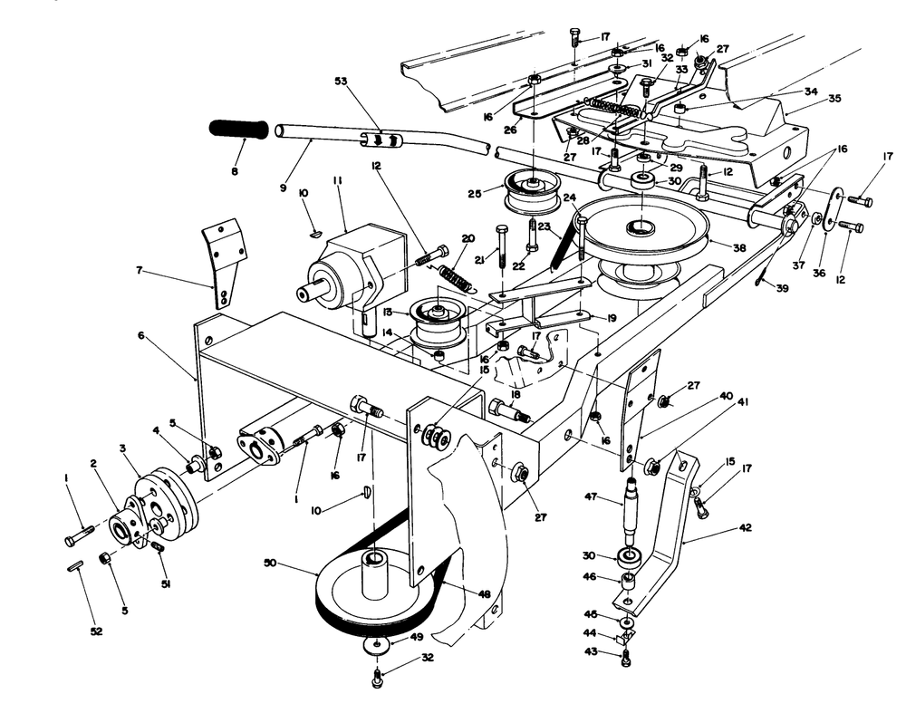 Frame & Pulley Assembly 36" Snowthrower Attachment Model No. 59160 (Optional) Diagram and Parts List for 57358 7000001 - 7999999 Toro Lawn Mower
