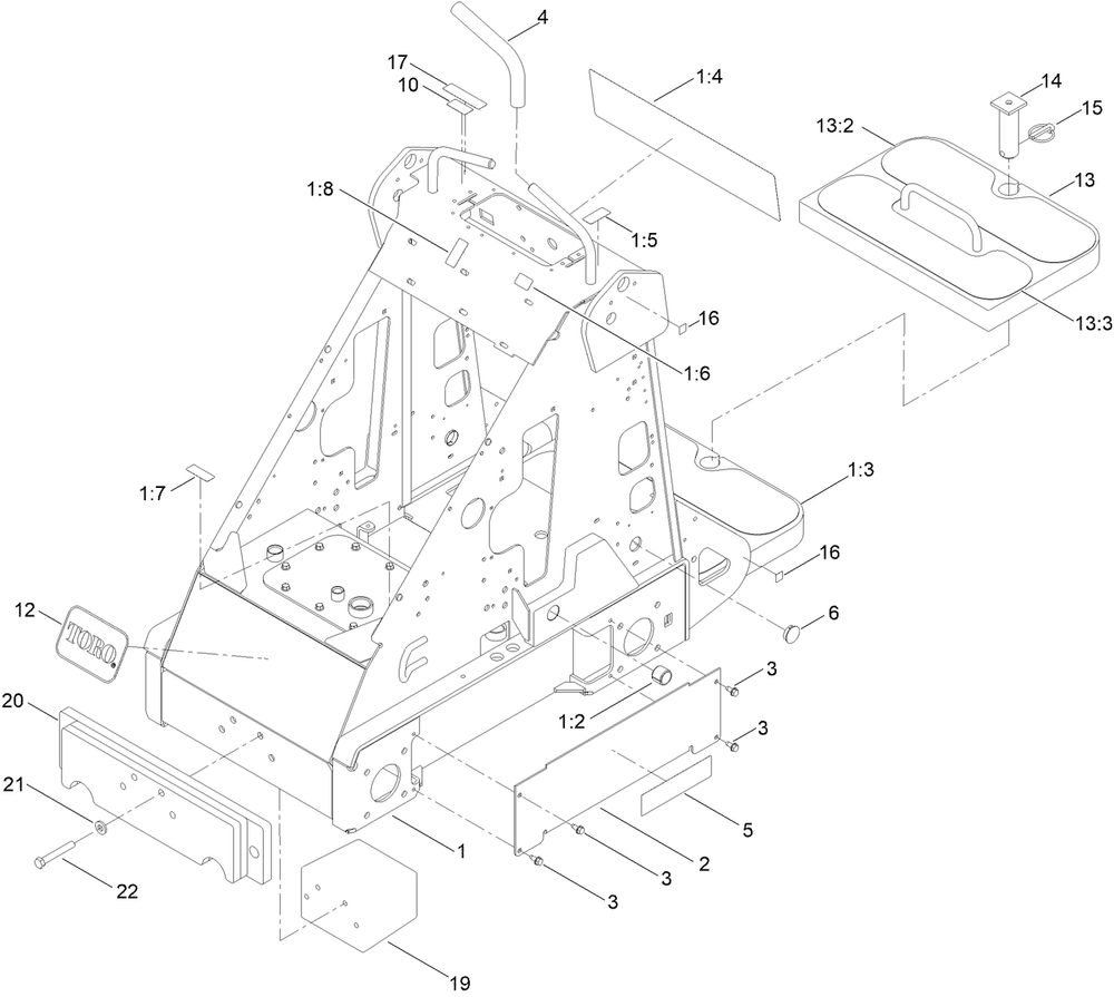 Frame Assembly Diagram and Parts List for 22337CP 410400000 - 999999999 Toro Lawn Tractor Accessories