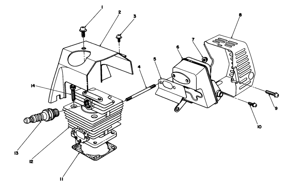 Cylinder & Muffler Assembly Diagram and Parts List for 51645 5000001 - 5999999 Toro Trimmer
