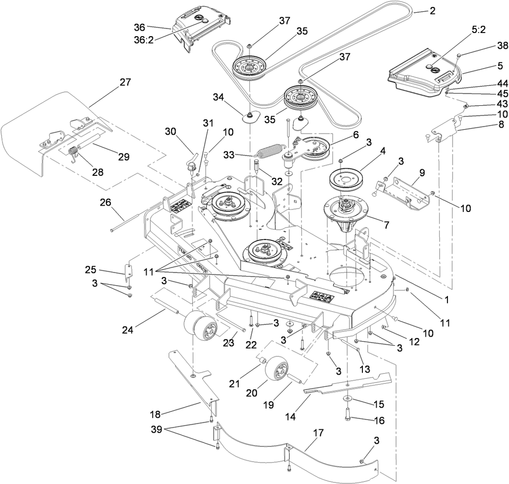 Deck Assembly Diagram and Parts List for 74923TE (310000001-310999999)(2010) Toro Lawn Mower