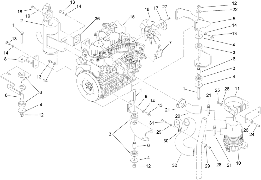 Engine, Exhaust And Air Intake Assembly Diagram and Parts List for 74274 (270000001-270999999)(2007) Toro Lawn Mower