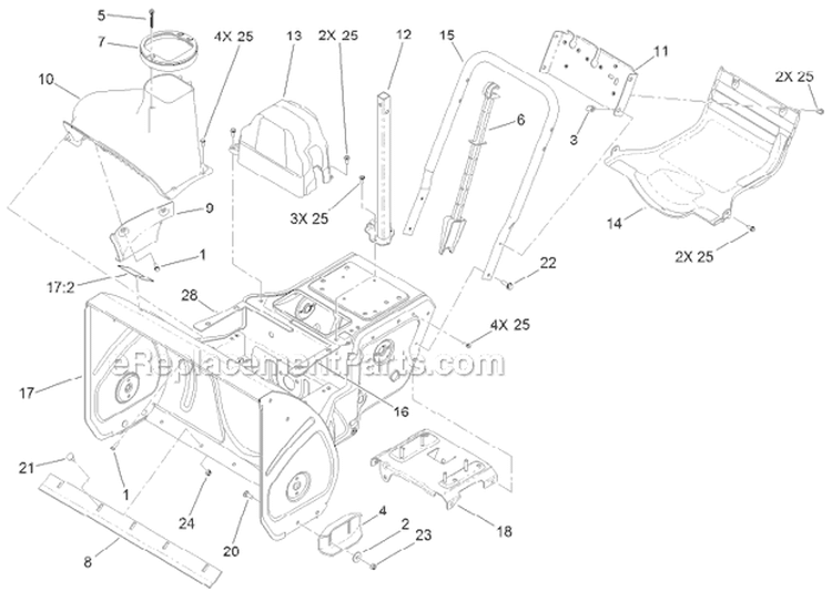 Frame Housing and Bypass Diagram and Parts List for 37771 313000001-313999999 - 2013 Toro Snow Blower