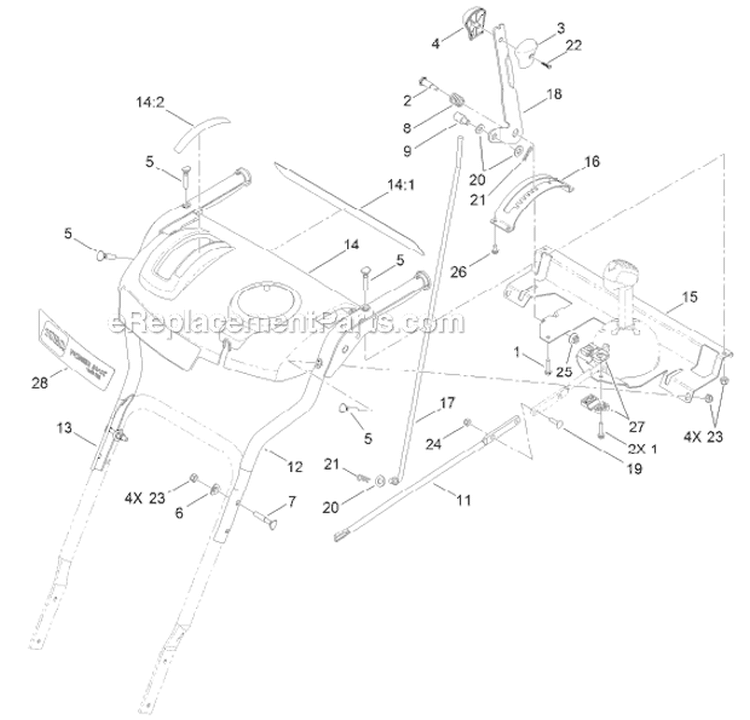 Handle Diagram and Parts List for 37771 313000001-313999999 - 2013 Toro Snow Blower